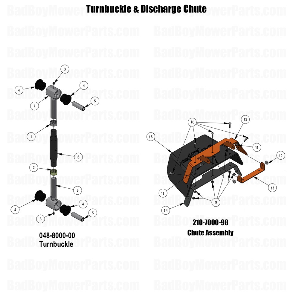 3921 - Bad Boy Mower Parts Lookup > 2025 > Revolt (48\"-61\" Decks) > Turnbuckle & Discharge Chute